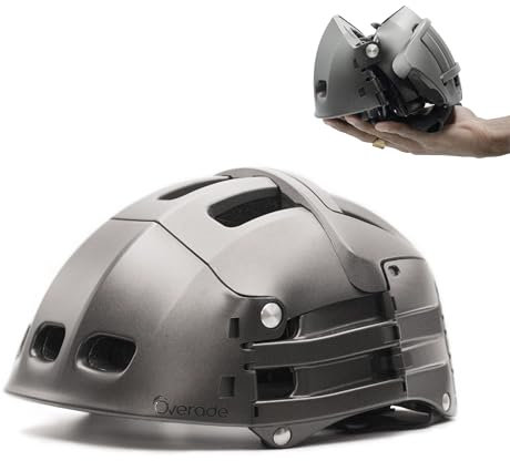 Casque Pliable Overade Plixi pour Vélo, Trottinette électrique, Overboard, Roller, VAE - Volume divisé par 3 - Certifié CE EN1078 pour Une Protection équivalente à Un Casque Classique - Gris S/M