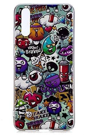 DasKAn Leuchtend Silikon Hülle für Huawei P20 Pro,Fluoreszierend Licht im Dunkeln Lustiges Graffiti Bunt Muster Ultra Dünn Weich Gummi Rückseite Handytasche Stoßfest Flexibel TPU Schutzhülle,#2