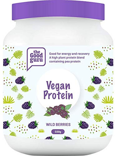 The Good Guru Vegan Protein Powder Blend | Contains Organic Turmeric | Organic Plant Protein Powders | Lactose Free | Dairy Free Shake in Vanilla, Strawberry, Wild Berries & Coconut (Wild Berries)