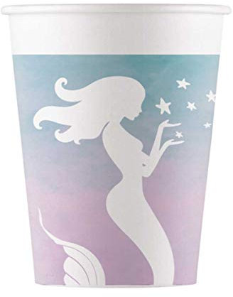 Procos 90547 Lot de 8 gobelets en carton Motif sirène Rose/bleu/blanc
