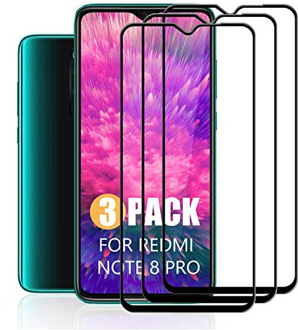 SCL Xiaomi Redmi Note 8 Pro Protector de Pantalla Cristal templado para Xiaomi Redmi Note 8 Pro, Cobertura total 3D, Dureza 9H, Resistente a Los Arañazos, Anti-huellas, Sin Burbujas (3 Paquete)