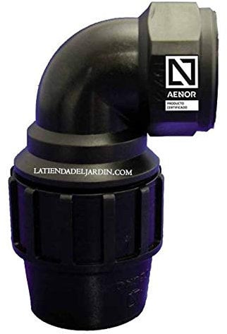Suinga Coudée femelle Suinga PE 25mm x 3/4’’ | Certifié AENOR | Plomberie, irrigation et travaux | Accessoire pour tuyaux en polyéthylène, noir