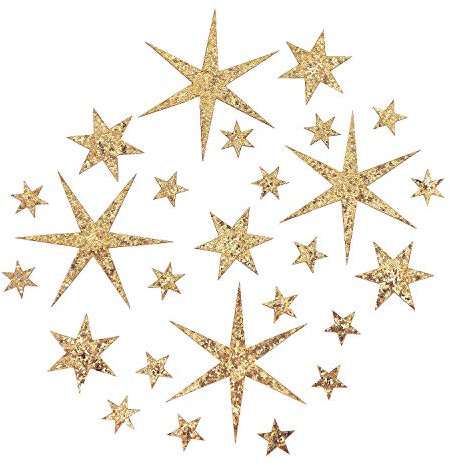 Oblique Unique® 24 Sterne Sticker mit Pailletten Stern Aufkleber Glitzernd Weihnachtssterne Weihnachtsdeko Deko Weihnachten Basteln - Farbe wählbar (Champagner)