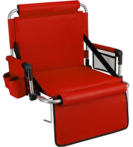 Alpcour Folding Stadium Seat with Back Support – Deluxe Waterproof Cushion Chair for Bleachers w/Arm Rests, Storage Pockets, Cup Holder & Shoulder Straps for Superior Support & Comfort