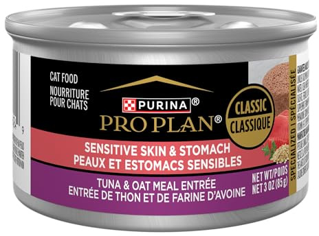 Purina Pro Plan Sensitive Skin and Stomach Cat Food, Tuna and Oat Meal Entree - (Pack of 24) 3 oz. Cans