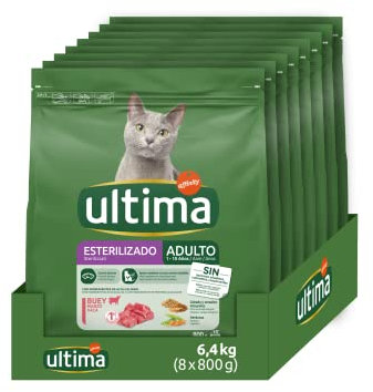 Ultima Sterilisiertes Katzenfutter mit Rind: Packung mit 8 x 800 g - Gesamt: 6,4 kg