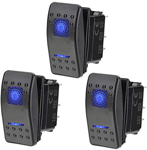 ETOPARS 3 X Robusto Motor Auto Interruttore Pannello di Controllo Due luci Blu Acceso SPENTO 5Pin SPST Interruttore a levetta Impermeabile 12V 20A 24V 10A
