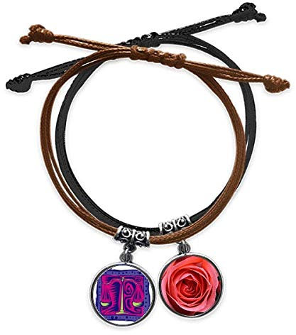 Constellation Bilancia Mexicon Cultura Incisione Bracciale Corda Catena in Pelle Rosa Braccialetto