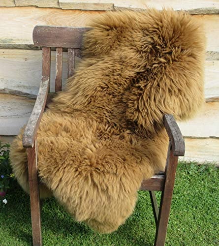 Felltrade Merino Schaffell Lammfell Fell echt gefärbt groß, karamell, ökologische Gerbung (140-150 cm)
