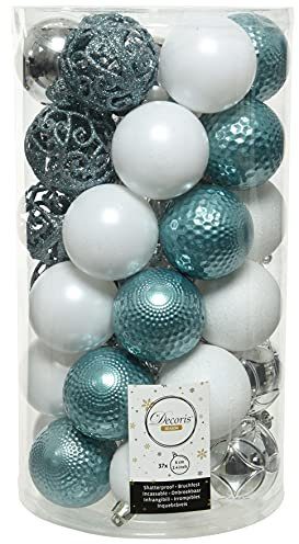 CHICCIE Weihnachtskugeln Türkis Weiß Silber - Christbaumkugeln Weihnachtskugeln