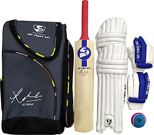 SG My First Kit KL RAHUL Signed (Multicolor, Age: 5-6 Years) | Includes: 1 Bat, 1 Ball, 1 Pair Leg Guard & 1 Pair Batting Gloves | Ideal for Junior Cricket | for Tennis Ball | Lightweight
