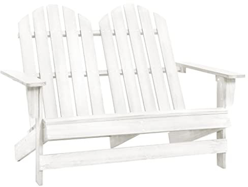 vidaXL Tannenholz Massiv Adirondack Gartenbank 2-Sitzer Parkbank Sitzbank Holzbank Gartenmöbel Bank Massivholzbank Terrasse Garten Weiß