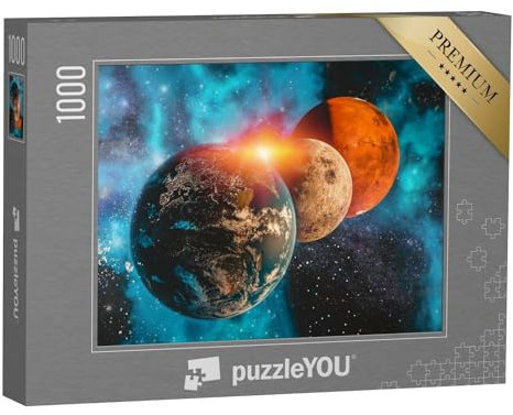 puzzleYOU: Puzzle 1000 Teile „3D: Raumfahrt, Sonnensystem, Milchstraße, Erde, Mond und Mars“ – aus der Puzzle-Kollektion Weltraum, Universum