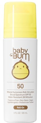 Sun Bum Baby Bum Mineral SPF 50 Roll-On Sunscreen - Vegan and Hawaii 104 Act Compliant (Without Octinoxate & Oxybenzone) - Broad Spectrum Moisturizing UVA/UVB - Travel Size - 3 oz