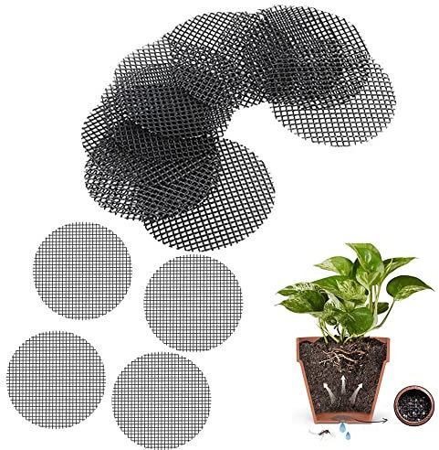 KOXLONG 50 Pcs Flower Pot Mesh Pads Gardening Mat Round Impermeable Pad Hole Gasket Bonsai Breathable Plant Potting Bottom Grid for Prevent Soil Loss Drainage Screens- 4 inch
