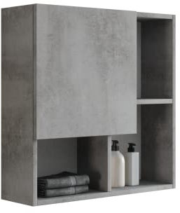 Mama Store Pensile Arredo con Anta Asimmetrica, Grigio Cemento, L.71 x P.22 x H71 CM