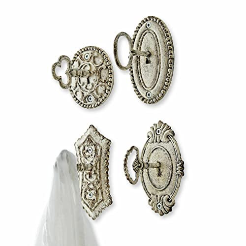 Loberon Haken 4er Set Codrington, vielseitig nutzbar, stilvolle Vintage-Designs, Schlüssel-Optik mit Antik-Finish, Shabby-Charme, Dekoration, Zink, antiksilber