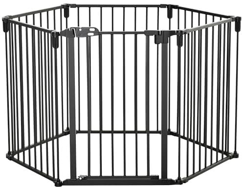 PawHut Barrière de sécurité barrière de Protection cheminée Parc enclos Chien Pliable modulable 6 Panneaux avec Porte sans perçage 362,5 x 76 cm Noir