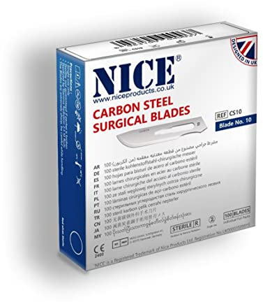 100 x NICE No.10 Sterile Carbon Steel CS10 Surgical Blades