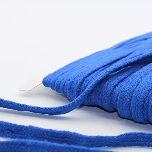 Leduc Flat Braided Cotton Rope 1 cm 20 m 10 Colours for Sewing Hoodies Sweatshirts Tracksuits Blue (H)