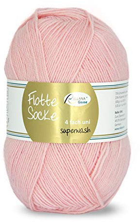Rellana Flotte Socke uni,100 Gr. 4-fädige Sockenwolle, 75% Schurwolle(Superwash)/25% Polyamid, (910 rosa)