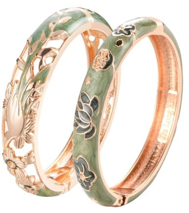 Wynameleri Emaille-Armreif für Frauen, handgefertigtes Blumenarmband für Damen Vintage-Armband-Schmuck, 2 Stück Damen-Armbänder handgefertigte Charm-Armbänder für Frauen, Mädchen