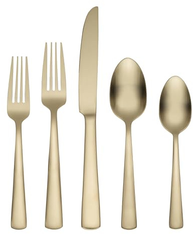 Oneida Silverware Set For 4, Aptitude Champagne Satin 20-Piece Flatware Set, Service For 4, 18/0 Stainless Steel Silverware Set, Dishwasher Safe, Knives Spoons and Forks Set, (Champagne, 20 Piece)