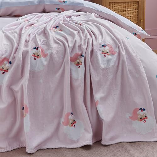 Catherine Lansfield Kuschelige Fleece-Decke im Vintage-Stil, Weihnachtsmann, 130 x 170 cm, Rosa