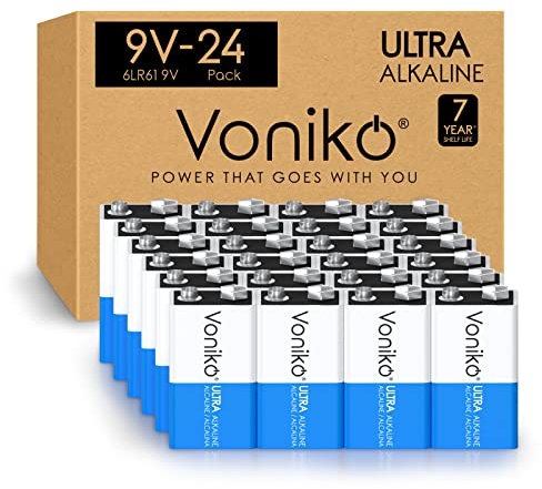 Voniko 9V Batteries - Alkaline 9V Battery 24 Pack - Ultra Long Lasting with a 7 - Year Shelf Life