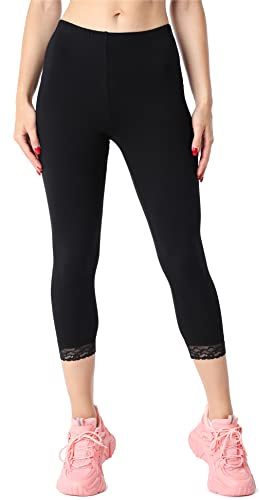 Bellivalini Damen 3/4 Capri Leggings aus Bio-Baumwolle mit Spitze für Tunika BLV50-224