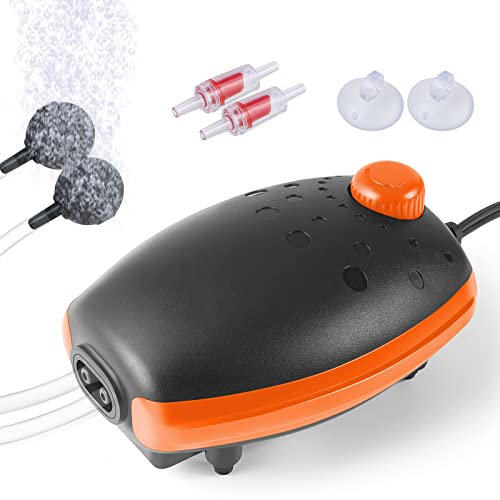 PYPABL 3W Pompe à Air pour Aquarium, 300L/H Bulleur Silencieux Réglable pour Aquarium, Pompe à oxygène puissante pour réservoir de Tortue de Poisson Jusqu'à 450L (Noir Orange)