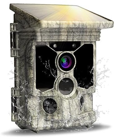 WACHMAN Wildkamera Solar 4K Wildkamera mit Bewegungsmelder Nachtsicht von 52 Hochwertigen 940nm IR LEDs, Wildtierkamera 120° View mit 0,3s Trigger, 2 TFT LCD Display, IP66, Bluetooth