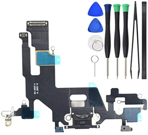 Sunrise glow USB Charging Port Jack Flex Cable Replacement for iPhone 11 with Microphone, USB 2.0 Black