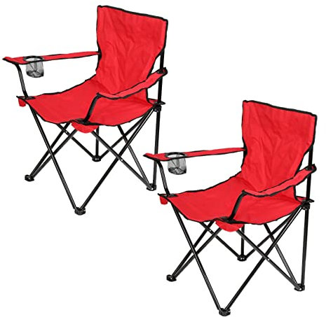 HUOLE Équipement Camping Car - Chaise Pliante - Chaise Camping Légère & Portable - Idéale Plage, Pique-Nique, Rouge-2PC