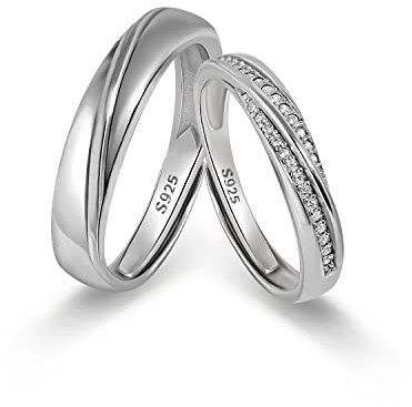 Meissa 2 Paar Ringe für Damen und Herren 925 Sterling Silber Ehering passende Versprechen Ringe Größe verstellbar handgefertigt Brautschmuck Größe 44-72 (Satz mit zwei Ringen)