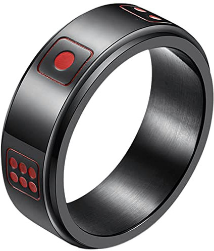 JewelryWe Würfel Fidget Angst Ring: 8MM Schwarz Edelstahl Drehbarer Glückswürfel Fingerring Anti Stress Spinner Ring Unisex Glücksring Spinnring Band Gravur Schmuck Geschenk für Herren Damen Größe 62