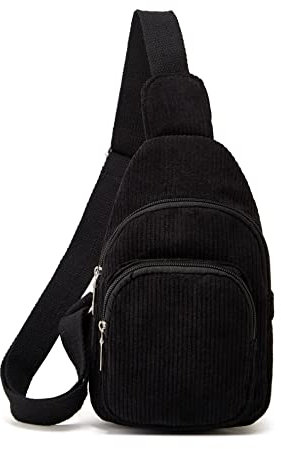 Umhängetasche für Damen, klein, Umhängetasche, Cord, Sling-Rucksack, Bauchtasche, Gürteltasche für Reisen, Sport, Laufen, Wandern, Schwarz, Einheitsgröße