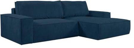 Vente-unique-Ecksofa mit Schlaffunktion - Ecke Rechts - Cord - Blau - Amelia
