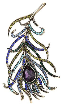 Art Deco Brosche mit Pfauenfedern, tolles Modeschmuck-Accessoire mit bunten Kristall-Strasssteinen für Damen – mehrfarbig, Edelstein, Andere Edelsteine