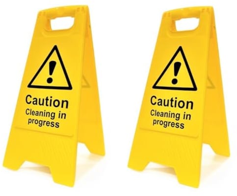 Caution Cleaning In Progress Signs - Pack of 2 | High-Visibility Yellow Folding A-Board Safety Signs | Double-Sided Warning Floor Stands for Cleaners, Shops, Offices & Public Areas