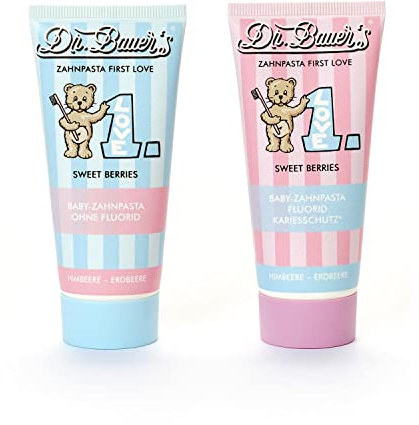 Dr. Bauer's Zahnpasta, Babyzahnpasta, Kinderzahnpasta First Love Sweet Berries Set 1x mit Fluorid und 1x ohne Fluorid (2x 50ml)