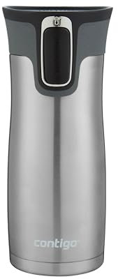 Contigo West Loop 2.0 Edelstahl-Reisebecher mit auslaufsicherem Deckel, vakuumisolierter wiederverwendbarer Becher für Kaffee und Tee, Edelstahl, 473 ml