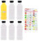 TAFACE - Juego de 6 botellas de jugo transparentes, 1 pegatina de fruta, contenedor de bebida de 250 ml, botella de PET con tapa, botella transparente reutilizable, leche, jugo (tapa negra)