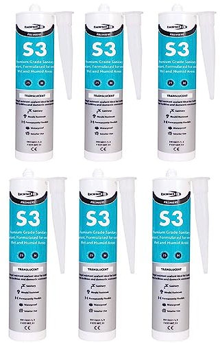 Bond-it 310ml S3 Grade Sanitary Silicone Sealant High Performance Bathroom Bath Kitchen Sink Shower Anti Mould Window Fungal Resistant Premium EU3 (Transluscent, 6)