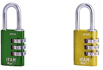 IFAM Candado de Combinación Col Combi, 20mm, Color Verde, Máxima Seguridad, Arco 3mm & Candado de Combinación Col Combi, 20mm, Color Amarillo, Máxima Seguridad