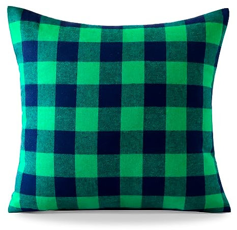 Ohok Dekorativ Vintage Kissenbezug, Polyester Leinen Plaid Zierkissenbezüge, Deko Sofakissen Couchkissen Kissenhülle Set für Schlafzimmer Wohnzimmer Sofa Couch Auto (50x50 cm, 1 Stück Grün-Schwarz)