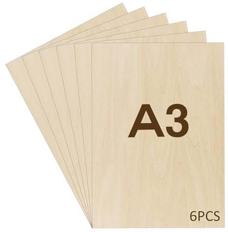 WISYOK 6 PCs Tablero Contrachapado A3, Madera Contrachapada 2 mm, Tablero Madera Para Carpintería de Bricolaje, Procesamiento Láser, Fabricación de Modelos, Regalos, Decoraciones - 420x300*2 mm