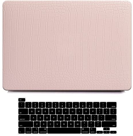 AUSMIX Hülle kompatibel mit MacBook Air 13 Zoll Hülle 2021 2020 2019 2018 Release M1 A2337 A2179 A1932, Premium Leder Schutzhülle Kunststoff Hard Case & Tastaturabdeckung,Krokodil Rosa