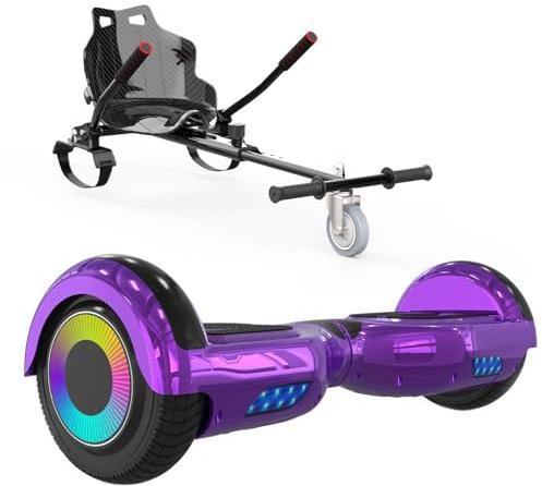 ELEKGO Hoverboards für Kinder, 6.5 Zoll Zweirad Selbstbalancierendes Hoverboards mit Go-Kart, mit LED-Leuchten, Bluetooth Lautsprecher für Jugendliche (Purple+black KT)