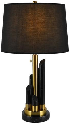 Casa Padrino Luxus Marmor Tischleuchte Schwarz/Gold Ø 38 x H. 68,5 cm - Runde Marmor Schreibtischleuchte mit Lampenschirm - Luxus Marmor Leuchten
